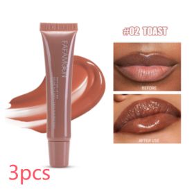 Glossy Lip Glaze Waterproof Long Lasting Lip Gloss Glossy Mirror Tea Red Liquid Lipstick Doodle Lip Korean Makeup (Option: 02 TOAST-10ml-3pcs)