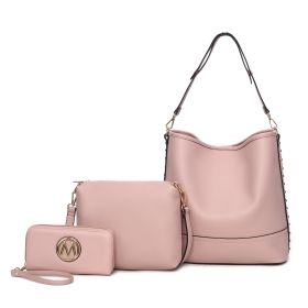 MKF Collection Wren Vegan Leather Women's Hobo with Pouch and Wristlet Wallet by Mia K- 3 pieces (Color: Pink)