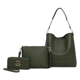 MKF Collection Wren Vegan Leather Women's Hobo with Pouch and Wristlet Wallet by Mia K- 3 pieces (Color: Olive)