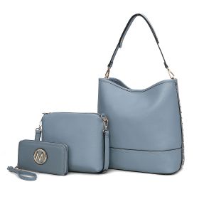 MKF Collection Wren Vegan Leather Women's Hobo with Pouch and Wristlet Wallet by Mia K- 3 pieces (Color: Denim)