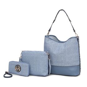 MKF Collection Wren Vegan Leather Women's Hobo with Pouch and Wristlet Wallet by Mia K- 3 pieces (Color: Denim Navy)