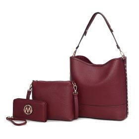 MKF Collection Wren Vegan Leather Women's Hobo with Pouch and Wristlet Wallet by Mia K- 3 pieces (Color: Burgundy)