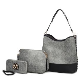 MKF Collection Wren Vegan Leather Women's Hobo with Pouch and Wristlet Wallet by Mia K- 3 pieces (Color: Denim Black)