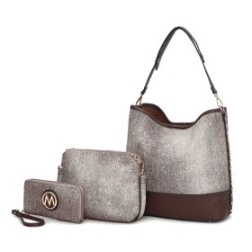 MKF Collection Wren Vegan Leather Women's Hobo with Pouch and Wristlet Wallet by Mia K- 3 pieces (Color: Chocolate)