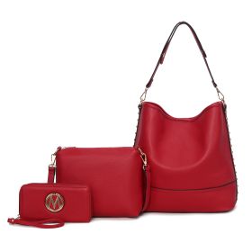 MKF Collection Wren Vegan Leather Women's Hobo with Pouch and Wristlet Wallet by Mia K- 3 pieces (Color: Red)
