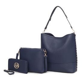 MKF Collection Wren Vegan Leather Women's Hobo with Pouch and Wristlet Wallet by Mia K- 3 pieces (Color: Navy)