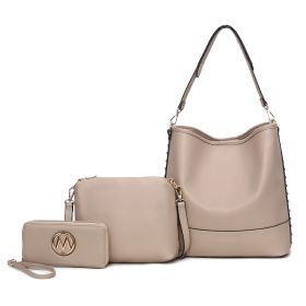 MKF Collection Wren Vegan Leather Women's Hobo with Pouch and Wristlet Wallet by Mia K- 3 pieces (Color: Taupe)