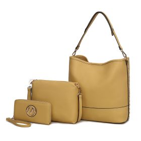MKF Collection Wren Vegan Leather Women's Hobo with Pouch and Wristlet Wallet by Mia K- 3 pieces (Color: Yellow)