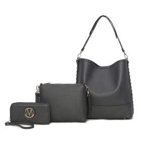 MKF Collection Wren Vegan Leather Women's Hobo with Pouch and Wristlet Wallet by Mia K- 3 pieces (Color: Charcoal)