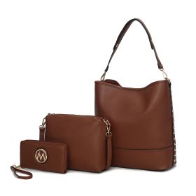 MKF Collection Wren Vegan Leather Women's Hobo with Pouch and Wristlet Wallet by Mia K- 3 pieces (Color: Cognac)