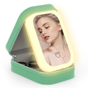 Portable Travel Makeup Bag With LED Mirror Rechargeable Beauty Mirror With 3 Color Light Dimmable Brightness Waterproof Cosmetic Bag With 4 Compa (Color: Green)
